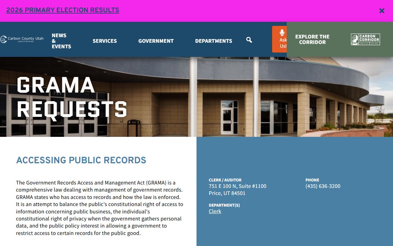 Carbon County GRAMA request route for jail booking photos