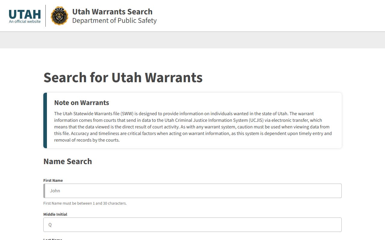 Utah statewide warrants search for Carbon County arrest records